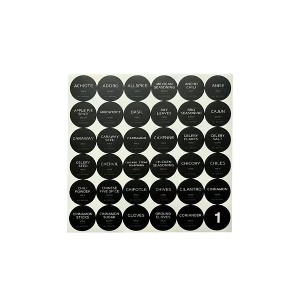 FXMLRLK 1 Set Black Spice Labels, Waterproof & Oil-Resistant Pre-Printed Stickers for Spice Jars, Durable, BPA-Free Seasoning Labels()