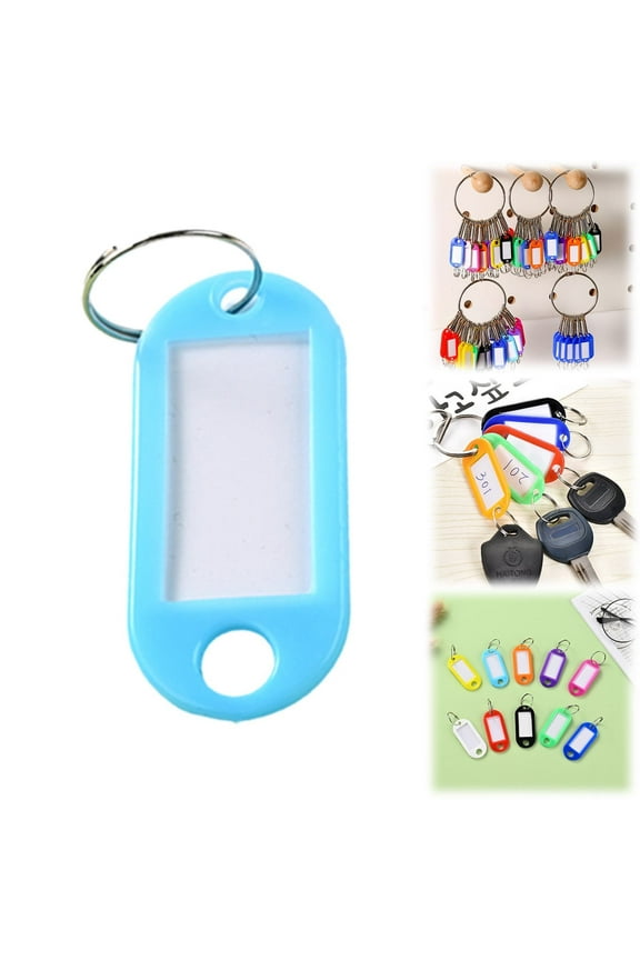 10 Pcs Plastic Colored Key Ring Tags with Labels - Key Tags Identifiers,Name Tags and Labels,Adapt to USB Drive,Key Chains with Label Tags,Pets Key Id Tags,Small Luggage Tags,Light Blue