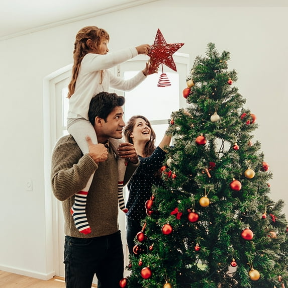 FXMLRLK 10 inch Christmas Tree Star Topper Xmas Tree Topper Star Christmas Decoration Glittered Tree-top Star Indoor Party Home Decoration,Red