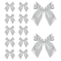 FXMLRLK 12 Pcs Silver Glitter Wired Ribbon Bows with Twist Tie, Metallic Christmas Bows for Gift Wrapping, Wreath, Garland, Holiday Crafts Party Home Outdoor Christmas Tree Decorations
