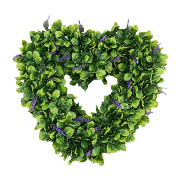 FXMLRLK 18.5 Inch Heart-shaped Spring Artificial Wreath with Purple for Front Door, Year Round Spring Summer Winter Wreaths for Wall Window Porch Home Farmhouse Outdoor Outside Indoor Decorations