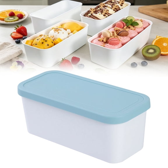 FXMLRLK 1Pack Ice Cream Containers, 9x3.7x3.9inch Ice Cream Tubs with Lids, Freezer Storage Container for Sorbet, Frozen Yogurt and Gelato, Non-Slip Base, Dishwasher Safe,Light Blue