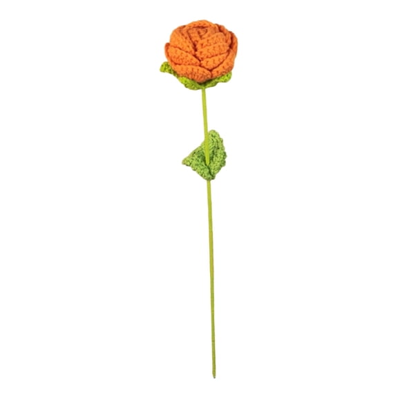 FXMLRLK 1Pc Crochet Flowers Handmade Knitted Roses Bouquet, Artificial Rose Bulk Flowers, Wedding Decor Suitable for Anniversaries Celebrations Birthday Gift, Orange