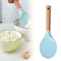 FXMLRLK 1Pc Silicone Rice Paddle with Wooden Handles, Non Stick Heat Resistant Rice Spoon Kitchen Gadge Scooper Cooking Utensil Cooker Spoon for Salads Mashed Potato, Sky Blue