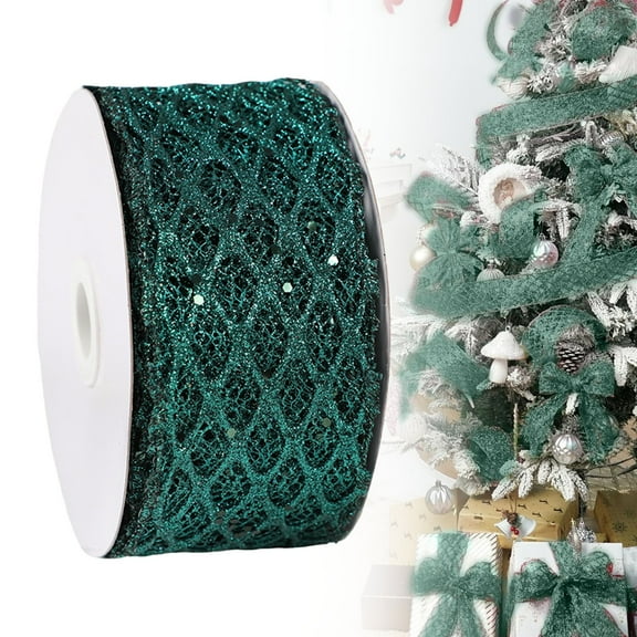 FXMLRLK 2.5 Inch Glitter Diamond Mesh Wired Ribbon for Christmas Tree Gift Wrapping Crafts Bows Wreaths Garland Wedding Christmas Tree Topper Holiday Decor 10 Yards,Green
