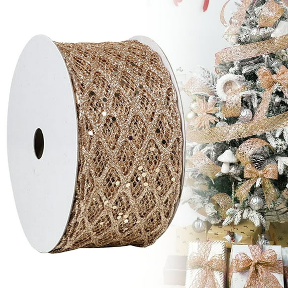 FXMLRLK 2.5 Inch Glitter Diamond Mesh Wired Ribbon for Christmas Tree Gift Wrapping Crafts Bows Wreaths Garland Wedding Christmas Tree Topper Holiday Decor 10 Yards,Gray