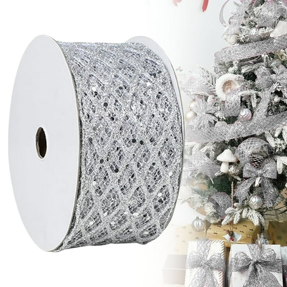 FXMLRLK 2.5 Inch Glitter Diamond Mesh Wired Ribbon for Christmas Tree Gift Wrapping Crafts Bows Wreaths Garland Wedding Christmas Tree Topper Holiday Decor 10 Yards,White