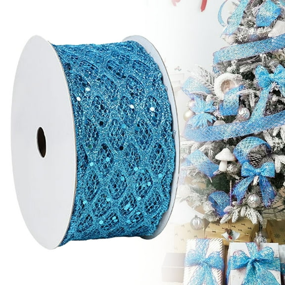 FXMLRLK 2.5 Inch Glitter Diamond Mesh Wired Ribbon for Christmas Tree Gift Wrapping Crafts Bows Wreaths Garland Wedding Christmas Tree Topper Holiday Decor 10 Yards,Blue