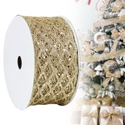 FXMLRLK 2.5 Inch Glitter Diamond Mesh Wired Ribbon for Christmas Tree Gift Wrapping Crafts Bows Wreaths Garland Wedding Christmas Tree Topper Holiday Decor 10 Yards,Gold