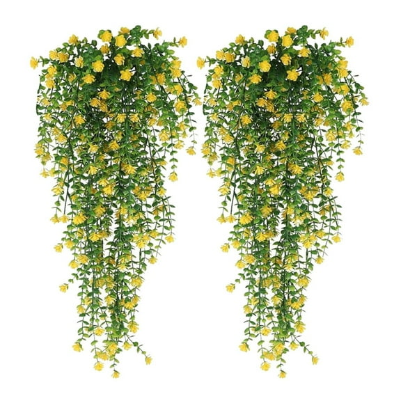 FXMLRLK 2 Pack Outdoor Fake Hanging Plants,Hanging Plant Vine,Faux Eucalyptus Leafs Greenery Vine Plant Faux Plants Fake Plants Greenery for Jungle Theme Party Wedding Decoration