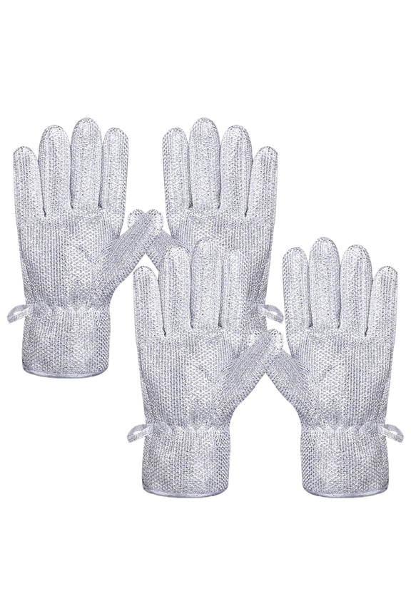 2 Pairs Non-scratch Wire Dishwashing Gloves with Scrubber, Steel Wool Dishwashing Rag Waterproof Anti-Frozen & Hot & Oil