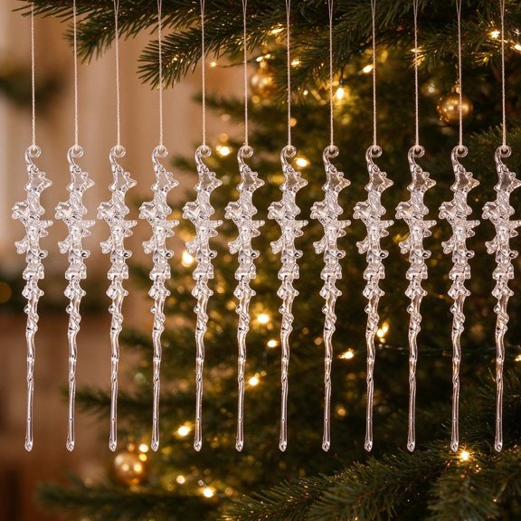 FXMLRLK 24 Pieces Clear Plastic Icicle Christmas Ornaments Acrylic Ornaments for Xmas Tree Decorations Wedding Party Winter Decor