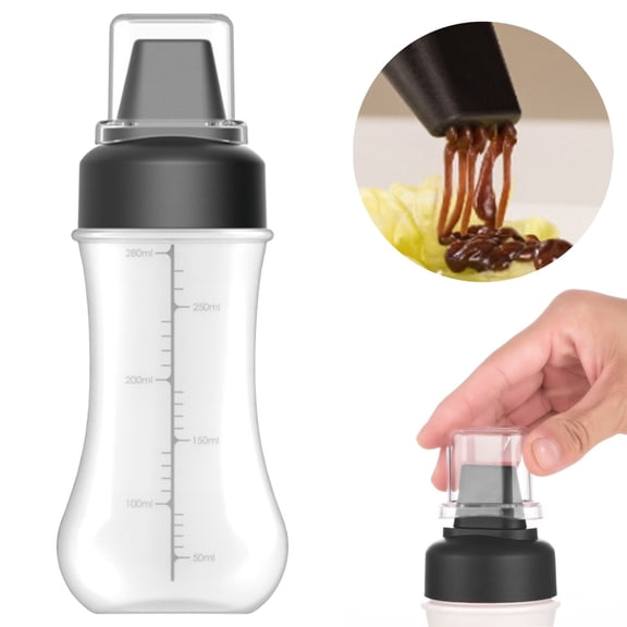 FXMLRLK 280ml/9.5oz Condiment Squeeze Bottles, Silicone Squeeze Bottles for Sauces, Leak Proof Condiment Containers with Extra Interchangeable lid, Easy Squeeze for Oil, Honey, BPA FREE (Black)