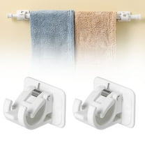 FXMLRLK 2PCS Self Adhesive Curtain Rod Holders No Drill Curtain Rods Brackets No Drilling Nail Free Adjustable Curtain Rod Hooks Curtain Hangers for Bathroom Kitchen Home Bathroom Hotel(White)