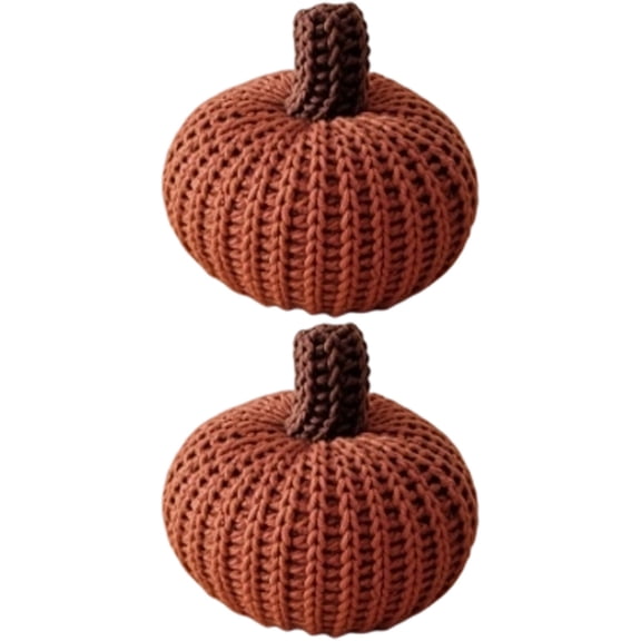 FXMLRLK 2Pcs Mini Knit Pumpkins, Thanksgiving Table Centerpiece, Bowl and Basket Filler, Autumnal Aesthetic, Cute Shelf Sitter, Hygge (Coffee)