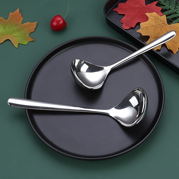 FXMLRLK 2Pcs Stainless Steel Soup Spoon - Small Deep Kitchen Serving Sauce Ladle for Cooking
