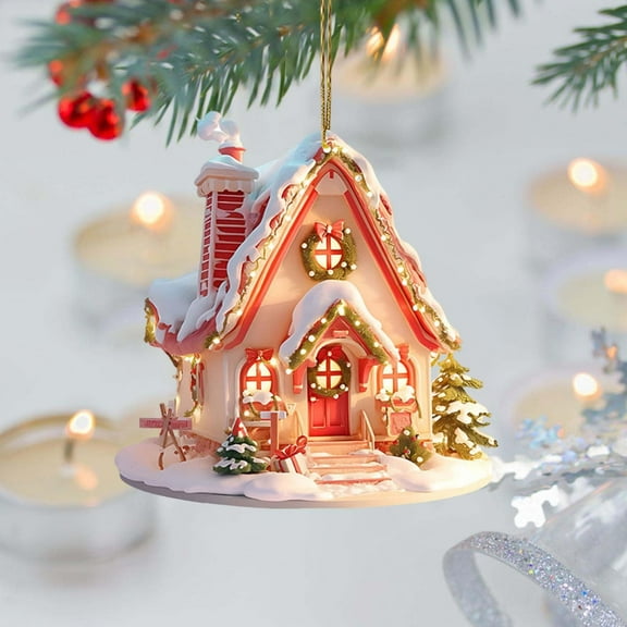 FXMLRLK 3 Pcs Gingerbread House ornaments for Christmas Tree Gingerbread Christmas Decor with Rope Xmas Hanging ornaments for Tree Holiday Party New Year Home Decorations,All Style-Red