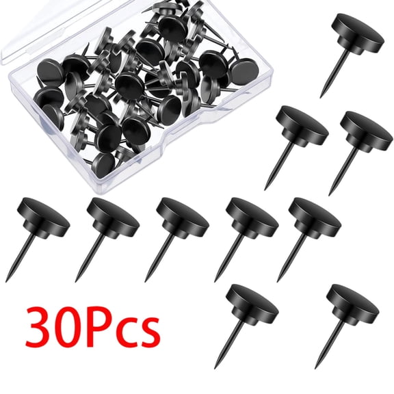 FXMLRLK 30 Pcs Push Pins, Metal Thumb Tacks for Picture Photo Hanging, Wall Pins for Board Posters Bulletin Maps, Wall Tack for Office Home Decorative (Black)