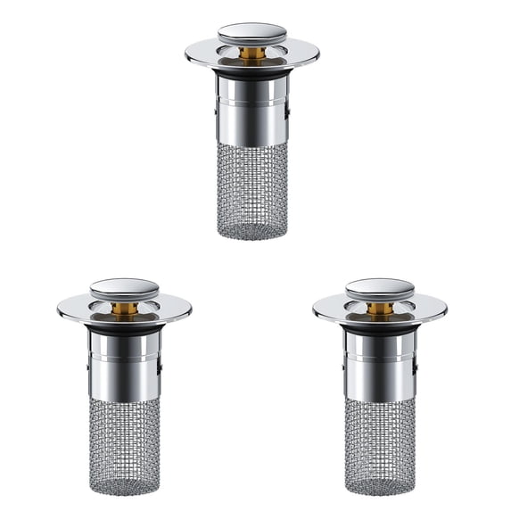 FXMLRLK 3PCS Bathroom Sink Stopper Strainer, Pop-Up Bathroom Sink Drain Strainer with Removable Stainless Steel Hair Catcher Basket, Universal Fit for US Bathroom Sinks, Bathtubs,& Floor Drains