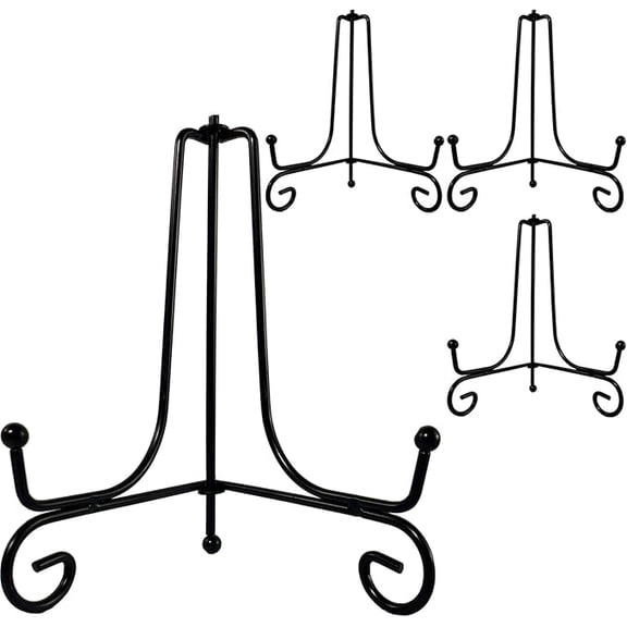 FXMLRLK 4 PCS Premium Black Iron Plate Stands for Display 4 inch, Decorative Solid Metal Plate Holders for Displaying, Mini Easel, Frame, Book, Card, Plaque, Bowl, Picture Stands for Display,Black