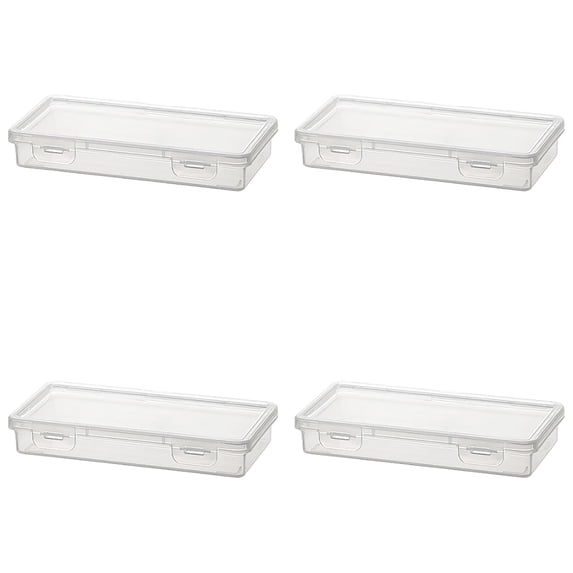 FXMLRLK 4 Pack Plastic Small Storage Bins with Lids for Organizing, Clear Storage Containers and Stackable Storage Box Organizer for Pencil Boxes, Task Boxes, Crayon Boxes