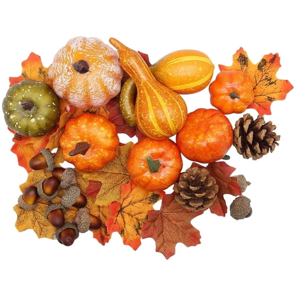 FXMLRLK 50PCS Fall Decorations for Home Mini Pumpkins Gourds & Leaves Set, Thanksgiving Autumn Harvest Table Centerpieces, Cornucopia Basket Bowl Filler