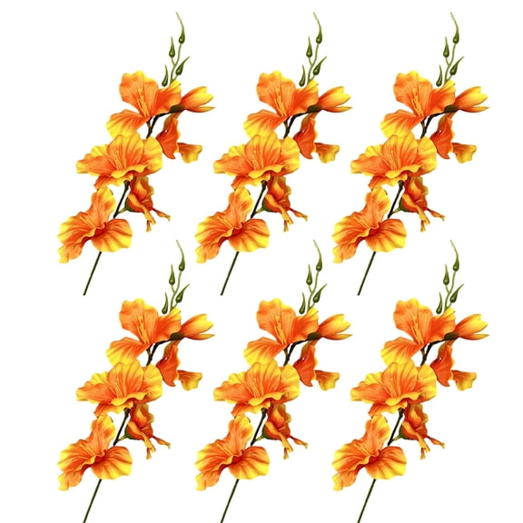 FXMLRLK 6 Bundles Gladiolus Artificial Flowers, Silk Flowers Faux Gladiolus Flowers for Wedding Centerpieces, Home Table Party Decor, Orange