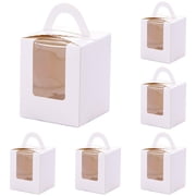 FXMLRLK 6 Pack Cupcake Boxes with Window, White Individual Cupcake Containers with Handle, 3.62x3.62x4.33 Inch Kraft Paper Favor Bakery Container for Small Cake, Muffins, Birthday, Wedding