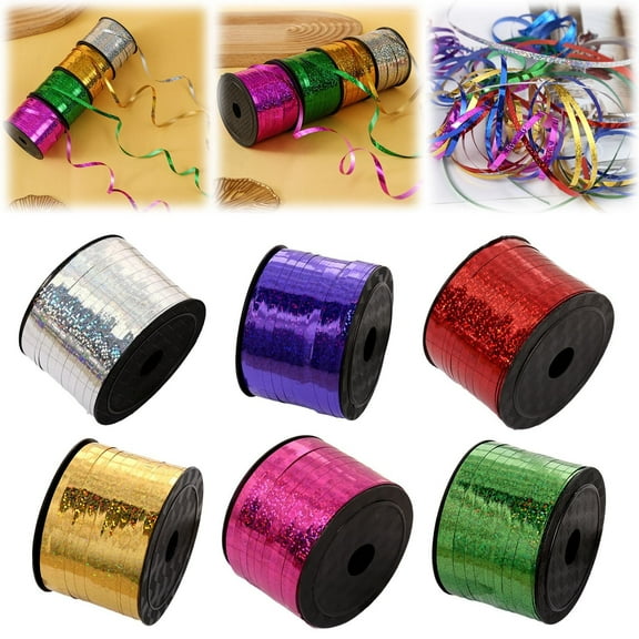 FXMLRLK 6 Rolls Crimped Curling Ribbon Balloon String, Shiny Metallic Ribbon Roll for Gift Wrapping for Birthday Party Festival Art Craft Decor Florist Flowers Decoration,6 Colors