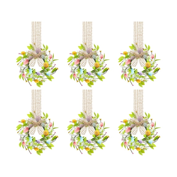 FXMLRLK 6Pcs Easter Kitchen Cabinet Wreath for Kitchen with Bows Spring Artificial Easter Egg Small Window Wreath for Window Door Farmhouse Easter Party Decorations