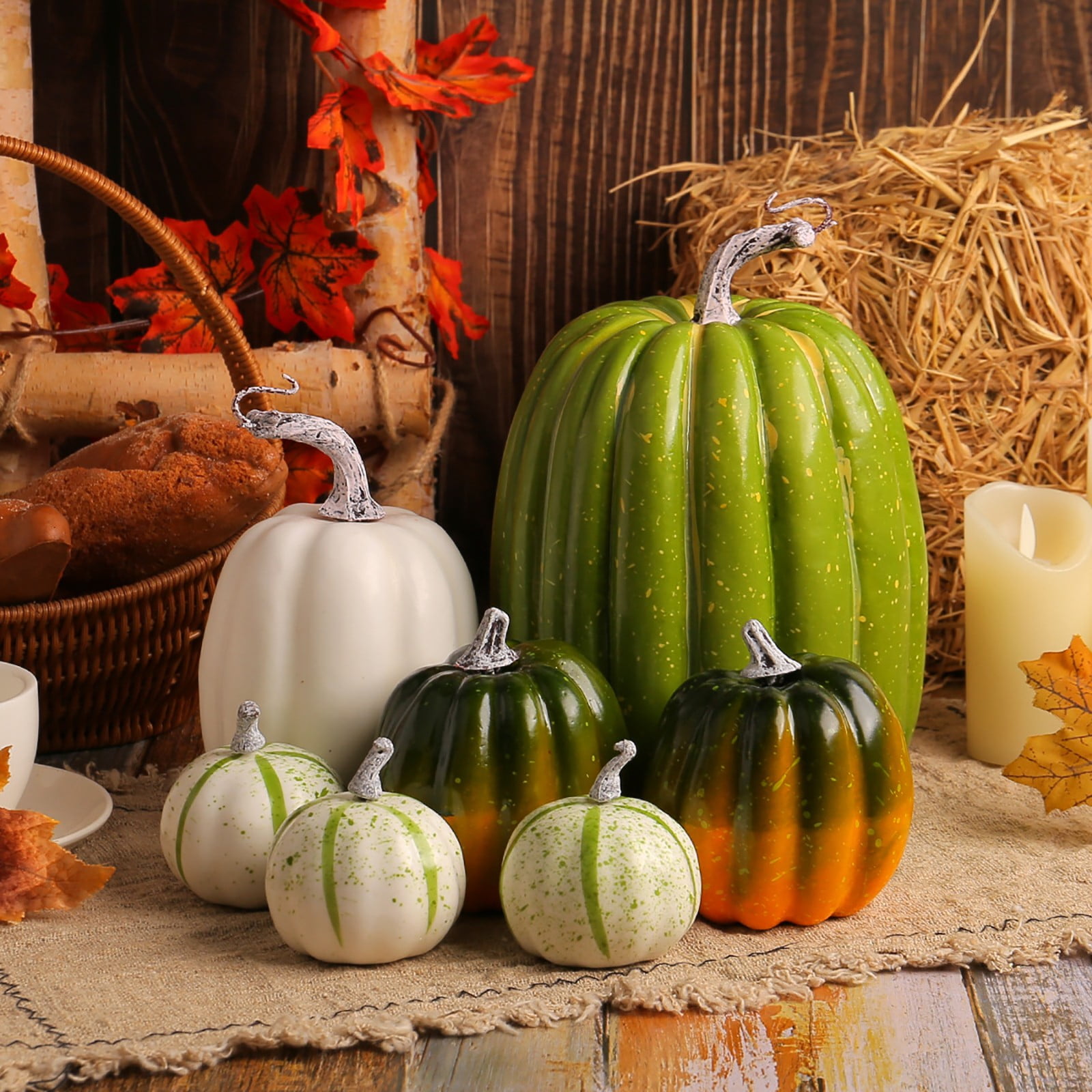 FXMLRLK 7 Pcs Assorted Plastic Pumpkins for Decorating - Artificial