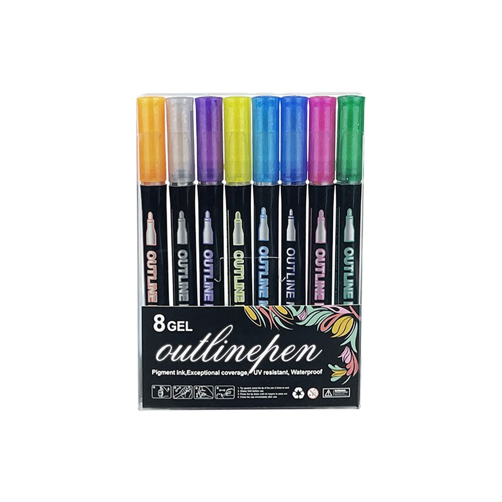 FXMLRLK 8 Colors Outline Metallic Markers Pens, Squiggles Double Line Pen, Glitter Drawing Pens for Christmas Greeting Cards, Craft, Painting, DIY Sketching
