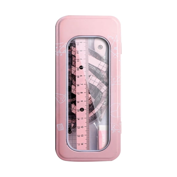 FXMLRLK 8 Pcs Purple Geometry Set Cute Compass Set with Maths Protractor Rulers, Math Set for Drawing Measuring Tools, Kawaii Ruler Kit for Class Office Supplies, Pink
