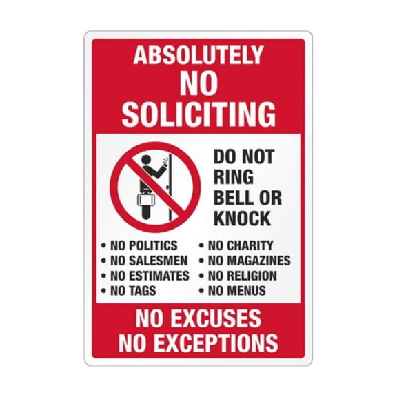 FXMLRLK Absolutely No Soliciting Stickers, No Excuses No Exceptions Do Not Ring Bell or Knock Decals,Funny Door Decoration for Home, office, Yard, Easy to Mount,Red