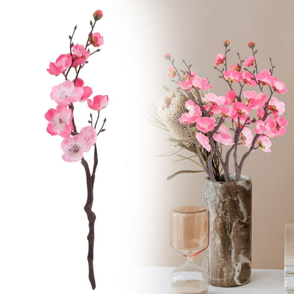 FXMLRLK Artificial Faux Plants Flowers Indoor Spring Summer Decor, 1 Bundles Fake Silk Plum Blossom,Faux Silk Cherry Blossom Branches for Wedding office Party Hotel Home Decor, Vase Not Included,Pink