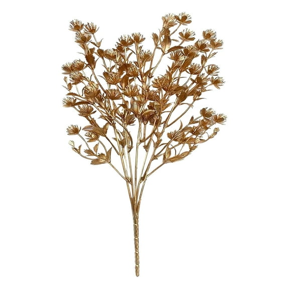 FXMLRLK Artificial Plants Golden Flowers, for Christmas Plastic Fake Plant Bush Grass Decoration Fern Bushes Faux Shrubs Greenery Indoor Outside Planter Leaves Filler Festival Home Garden Decor,Gold