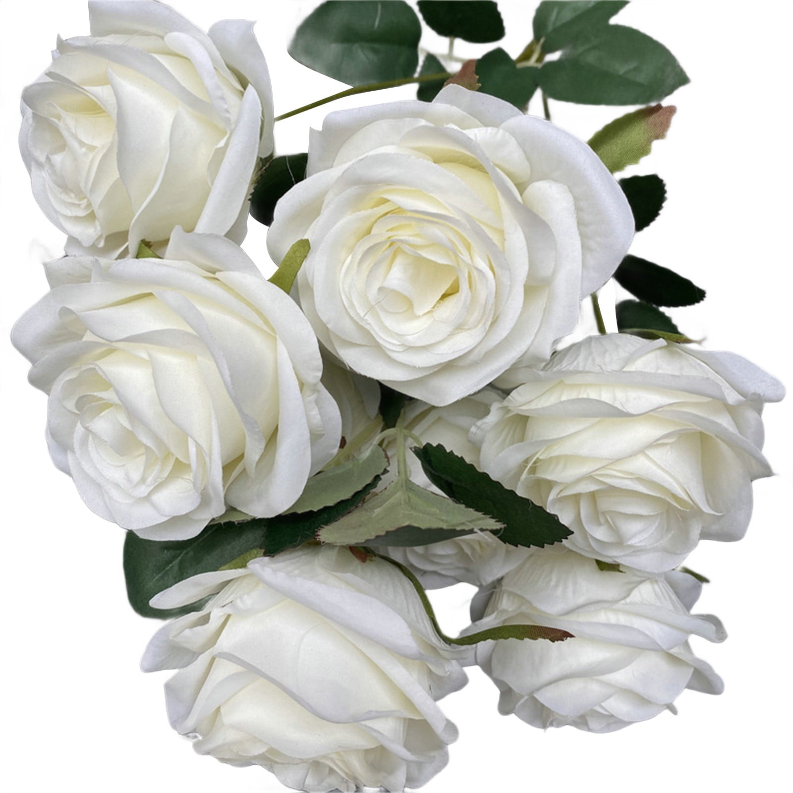 FXMLRLK Artificial Roses Flowers, 9 Heads Realistic Long Stem Fake Roses Faux Silk Flowers for DIY Bouquets Wedding Centerpieces Arrangements Home Party Decor, 1-White