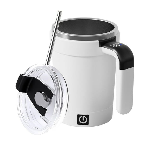 FXMLRLK Automatic Magnetic Stirring Coffee Mug, Upgraded with Temperature Display & Leak-Proof Lid, Smart Mixing Cup for Coffee, Chocolate, Milk, Tea, White