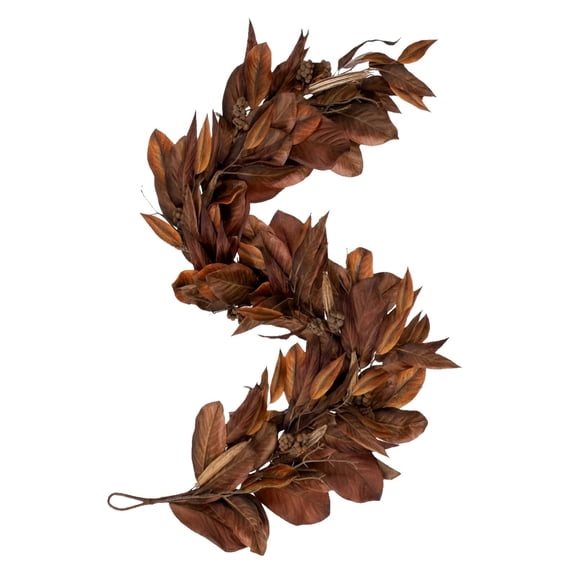 FXMLRLK Brown Magnolia Leaf Garland, 71.65-Inch Artificial for Christmas Decor, Fall Mantel, Staircase, Indoor Outdoor Seasonal Dcor