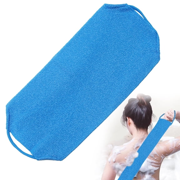 FXMLRLK Exfoliating Body Scrubber Nylon Bath Towel Shower Back Washer, Exfoliating Washcloth Rear Scrub Durable Stretchable Pull Strap Wash Cloth Scrub Washcloth(Blue)