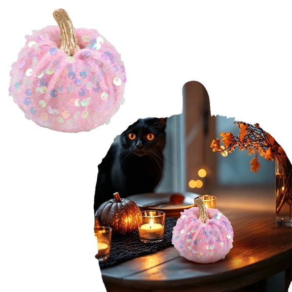 FXMLRLK Glitter Velvet Pumpkins Halloween Decor,Pink Fall Decorations for Small Lifelike Pumpkins for Thanksgiving Party Table Centerpiece Decorations Autumn Festival Party Supplies(2.76x2.76inch)