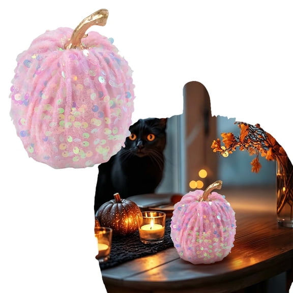 FXMLRLK Glitter Velvet Pumpkins Halloween Decor,Pink Fall Decorations for Small Lifelike Pumpkins for Thanksgiving Party Table Centerpiece Decorations Autumn Festival Party Supplies(3.54x4.72inch)
