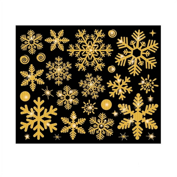 FXMLRLK Golden Glitter Snowflake Winter Window Clings Window Decorations, Removable Golden Snowflake Christmas Windows Decals, Party Decorations Snowflakes Stickers Outdoor Decorations,Gold