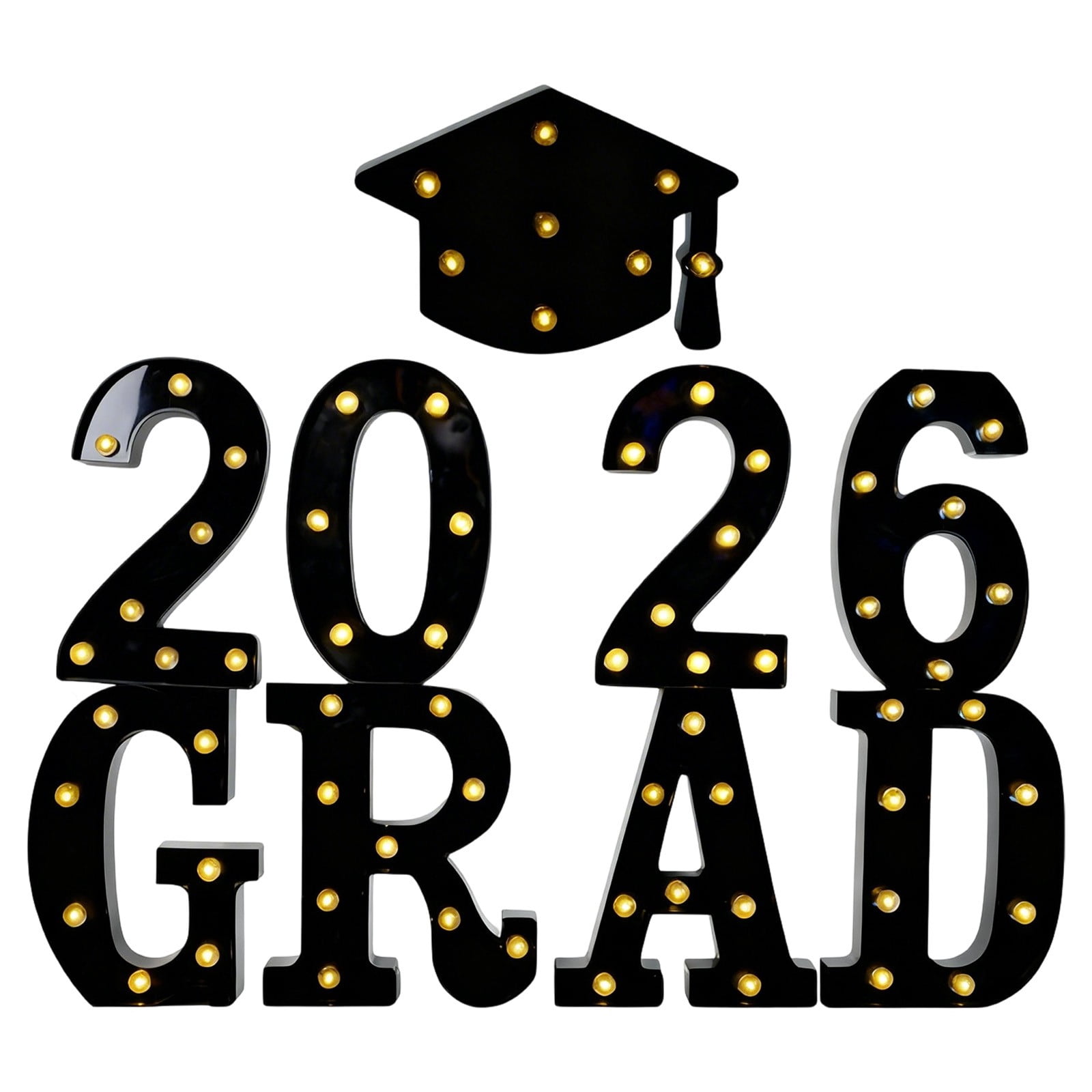 FXMLRLK Graduation Decorations 2026 LED Long Marquee Light Up Letters 'Grad 2026' - Graduation Party Decor for Kindergarten Preschool College Graduation,Black(2026 GRAD+Hat)