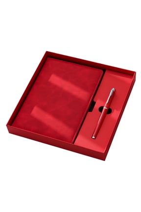 Leather Notebook Gift Set - A5 Hardcover Journal with Pen & Gift Box (Red)