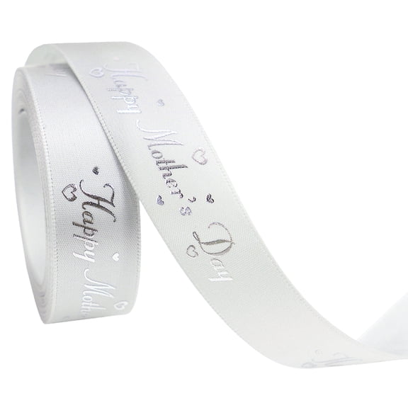FXMLRLK Mother’s Day Ribbon – 1 Roll Satin Gift Ribbons with Gold Foil Letters – Happy Mother's Day – Gift Wrap, Crafting, DIY Decoration (Silver)