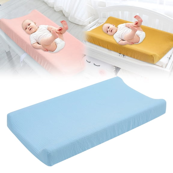 FXMLRLK Muslin Changing Pad Cover,Ultra Soft Breathable Diaper Changing Table Cover for Famliy,Neutral Fitted Changing Pad Sheets.Blue