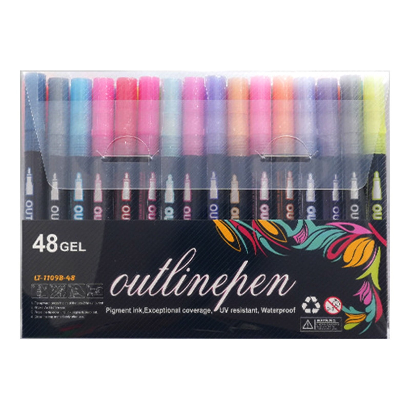 FXMLRLK Outline Shimmer Glitter Markers, 48 Colors Metallic Outline Marker Pen, Super Squiggles Shimmer Markers for Doodling, Art Supplies, Arts Crafts, Gifts, Double Line Pens