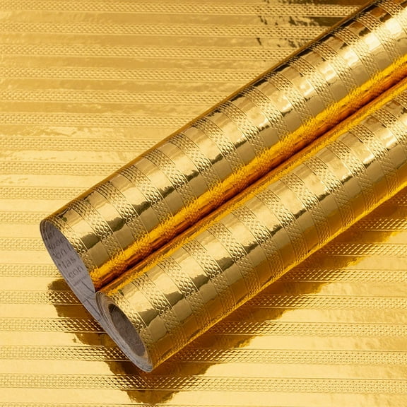 FXMLRLK Peel and Stick Wallpaper, Waterproof Contact Paper for Kitchen Countertops Cabinets, Self-Adhesive Removable Aluminum Foil Sticker, Oil Proof Heat Resistant, Easy Clean (15.7"*39.4),Gold