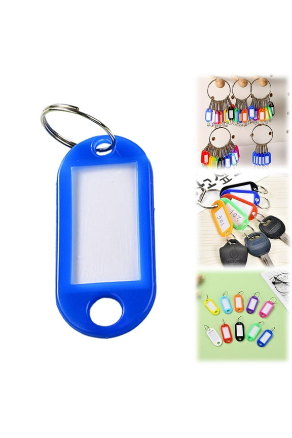 Plastic Colored Key Ring Tags with Labels - Key Tags Identifiers,Name Tags and Labels,Adapt to USB Drive,Key Chains with Label Tags,Pets Key Id Tags,Small Luggage Tags,Blue